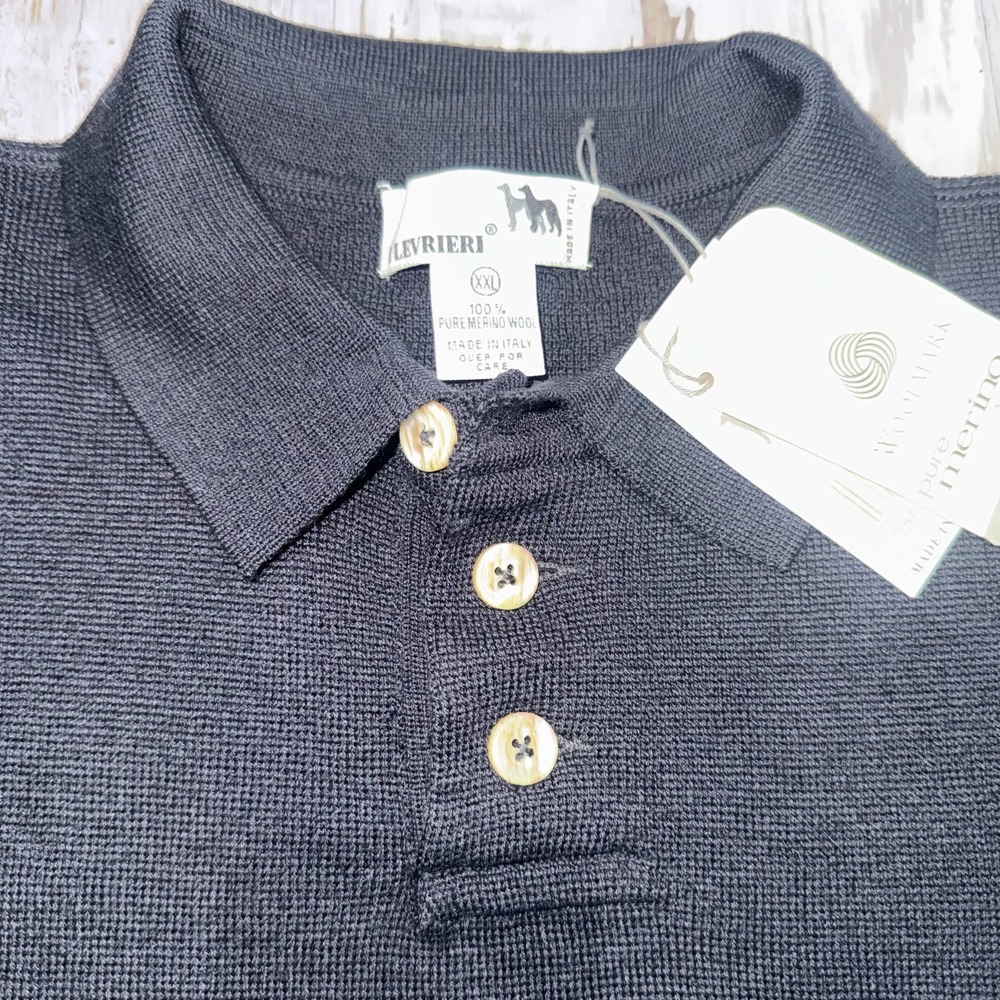 Vintage 90s I Levrieri Sweater Mens XXL Black Merino Wool Made In Italy Polo NWT - Picture 3 of 9
